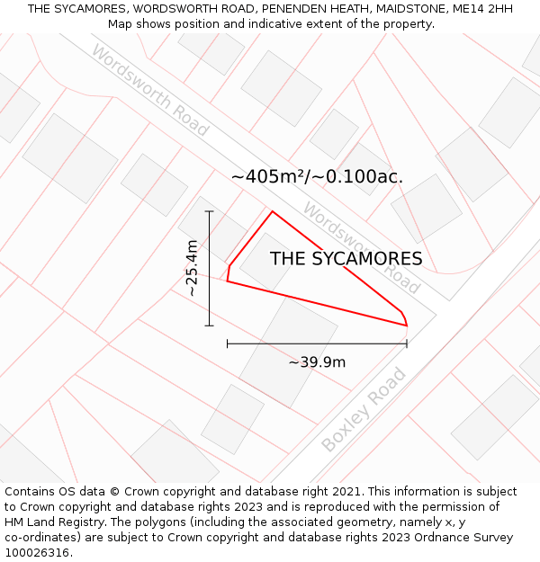 THE SYCAMORES, WORDSWORTH ROAD, PENENDEN HEATH, MAIDSTONE, ME14 2HH: Plot and title map