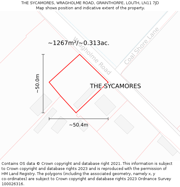 THE SYCAMORES, WRAGHOLME ROAD, GRAINTHORPE, LOUTH, LN11 7JD: Plot and title map