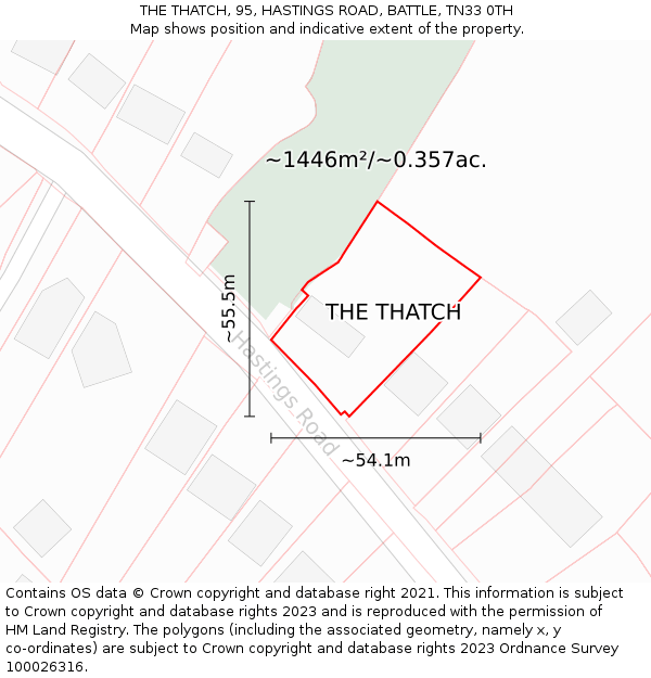 THE THATCH, 95, HASTINGS ROAD, BATTLE, TN33 0TH: Plot and title map