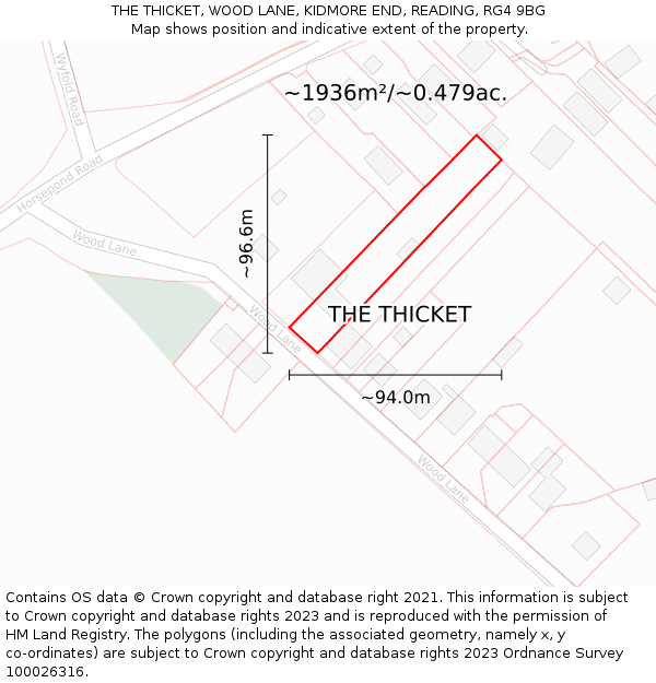 THE THICKET, WOOD LANE, KIDMORE END, READING, RG4 9BG: Plot and title map