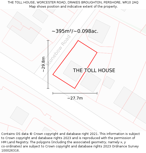 THE TOLL HOUSE, WORCESTER ROAD, DRAKES BROUGHTON, PERSHORE, WR10 2AQ: Plot and title map