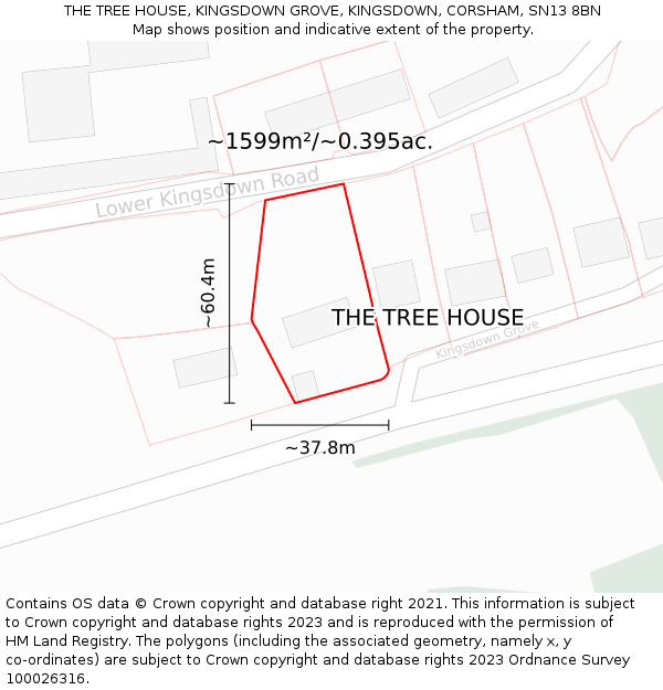 THE TREE HOUSE, KINGSDOWN GROVE, KINGSDOWN, CORSHAM, SN13 8BN: Plot and title map