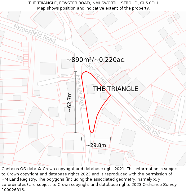 THE TRIANGLE, FEWSTER ROAD, NAILSWORTH, STROUD, GL6 0DH: Plot and title map