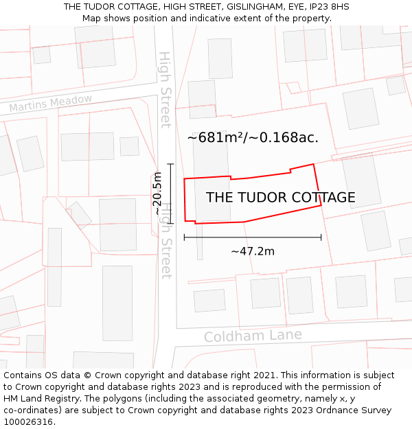 THE TUDOR COTTAGE, HIGH STREET, GISLINGHAM, EYE, IP23 8HS: Plot and title map