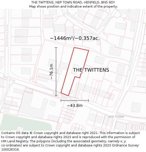 THE TWITTENS, NEP TOWN ROAD, HENFIELD, BN5 9DY: Plot and title map