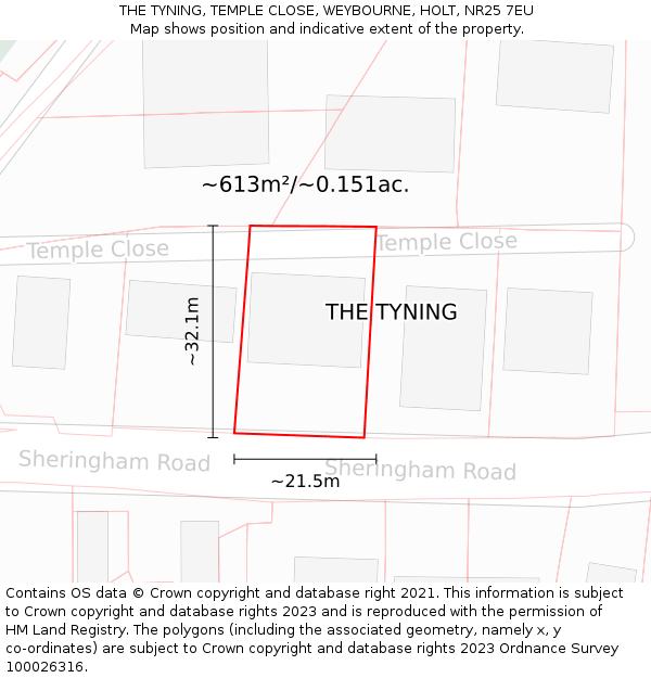 THE TYNING, TEMPLE CLOSE, WEYBOURNE, HOLT, NR25 7EU: Plot and title map