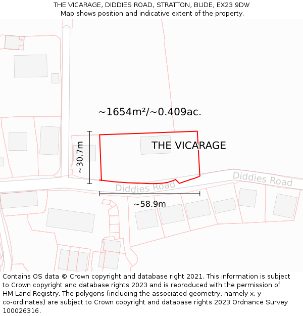 THE VICARAGE, DIDDIES ROAD, STRATTON, BUDE, EX23 9DW: Plot and title map