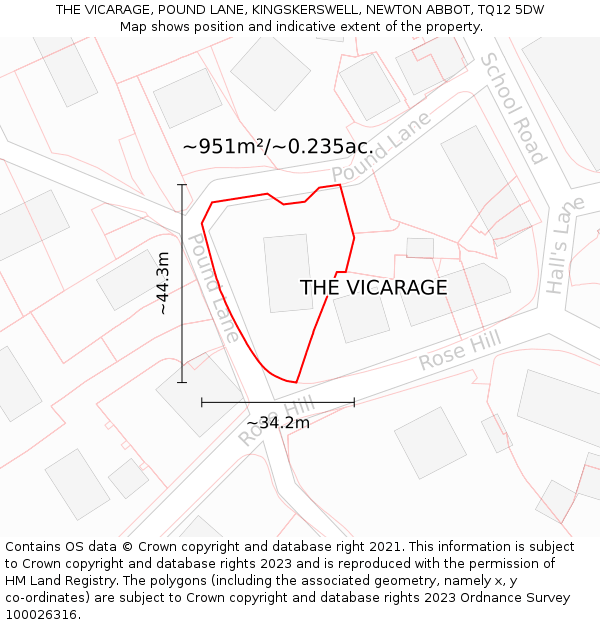 THE VICARAGE, POUND LANE, KINGSKERSWELL, NEWTON ABBOT, TQ12 5DW: Plot and title map