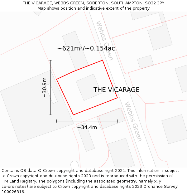 THE VICARAGE, WEBBS GREEN, SOBERTON, SOUTHAMPTON, SO32 3PY: Plot and title map