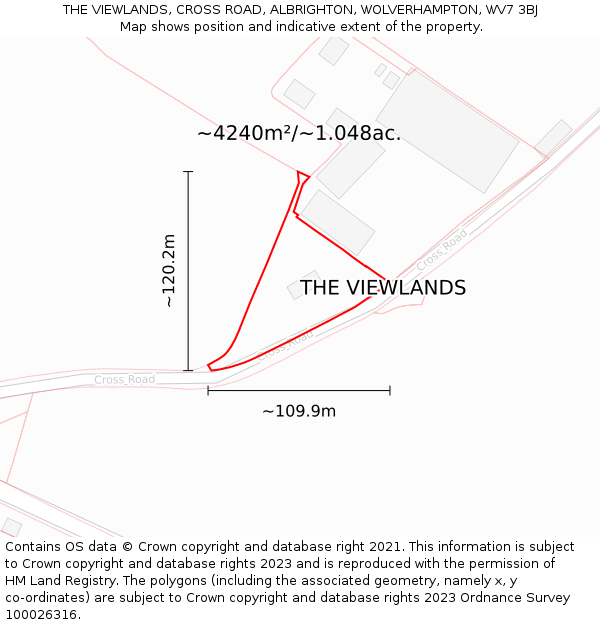 THE VIEWLANDS, CROSS ROAD, ALBRIGHTON, WOLVERHAMPTON, WV7 3BJ: Plot and title map