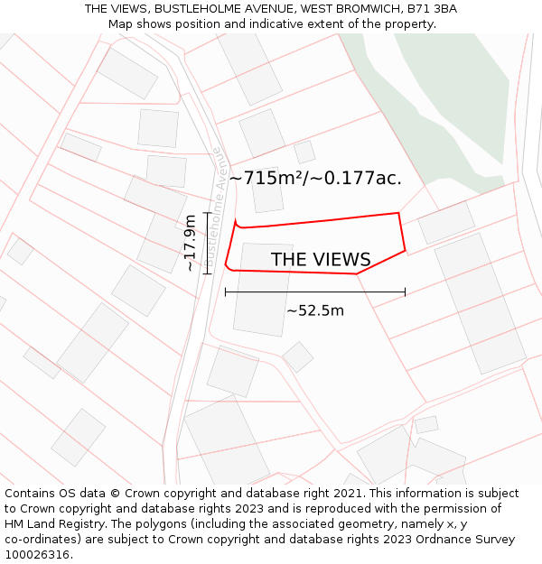 THE VIEWS, BUSTLEHOLME AVENUE, WEST BROMWICH, B71 3BA: Plot and title map