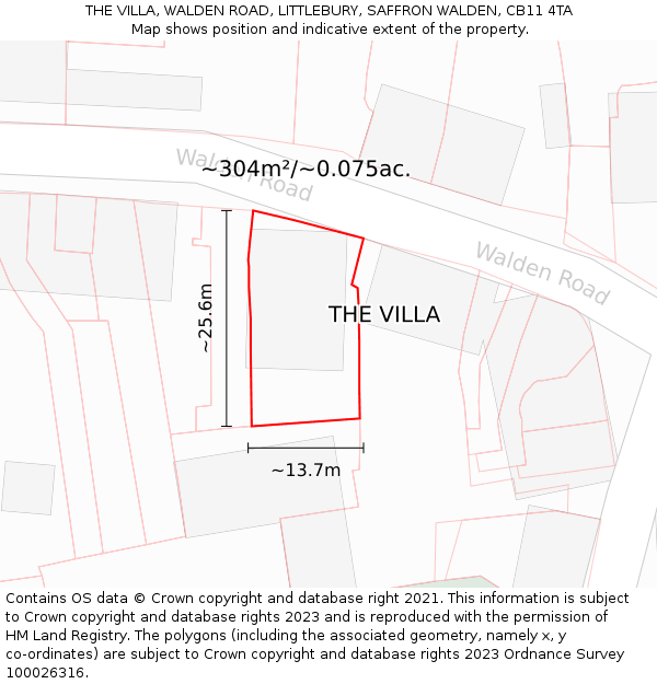 THE VILLA, WALDEN ROAD, LITTLEBURY, SAFFRON WALDEN, CB11 4TA: Plot and title map