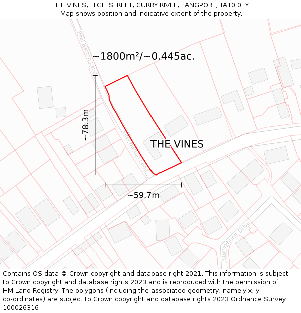 THE VINES, HIGH STREET, CURRY RIVEL, LANGPORT, TA10 0EY: Plot and title map