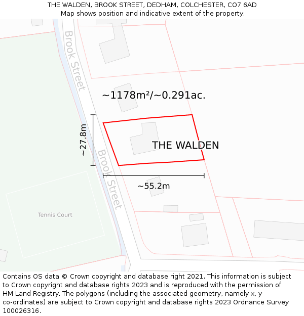 THE WALDEN, BROOK STREET, DEDHAM, COLCHESTER, CO7 6AD: Plot and title map