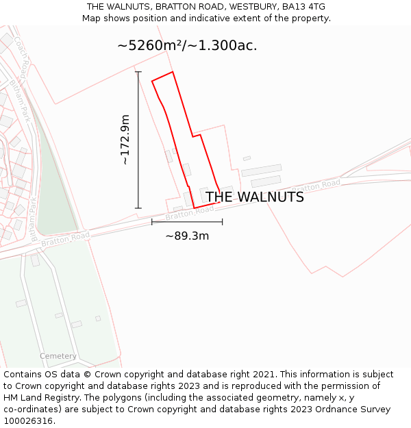 THE WALNUTS, BRATTON ROAD, WESTBURY, BA13 4TG: Plot and title map