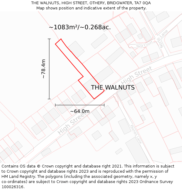 THE WALNUTS, HIGH STREET, OTHERY, BRIDGWATER, TA7 0QA: Plot and title map