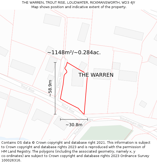 THE WARREN, TROUT RISE, LOUDWATER, RICKMANSWORTH, WD3 4JY: Plot and title map