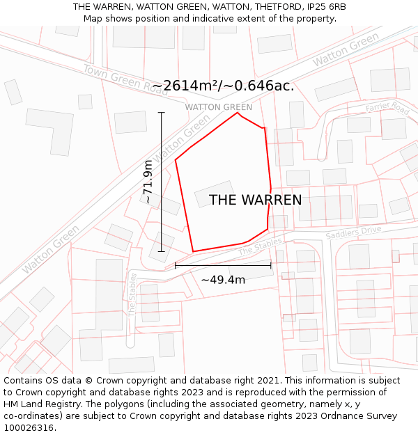 THE WARREN, WATTON GREEN, WATTON, THETFORD, IP25 6RB: Plot and title map