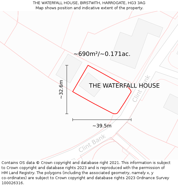 THE WATERFALL HOUSE, BIRSTWITH, HARROGATE, HG3 3AG: Plot and title map