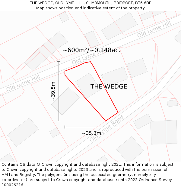 THE WEDGE, OLD LYME HILL, CHARMOUTH, BRIDPORT, DT6 6BP: Plot and title map