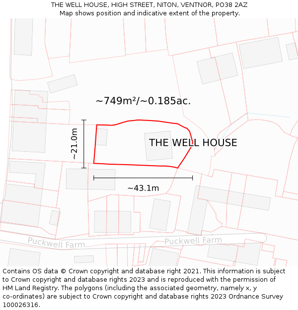 THE WELL HOUSE, HIGH STREET, NITON, VENTNOR, PO38 2AZ: Plot and title map