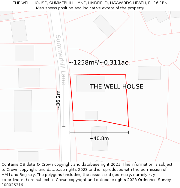 THE WELL HOUSE, SUMMERHILL LANE, LINDFIELD, HAYWARDS HEATH, RH16 1RN: Plot and title map