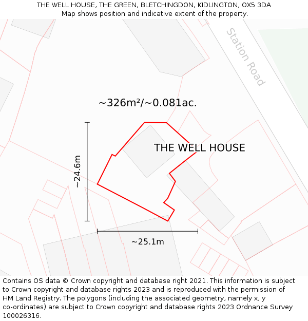 THE WELL HOUSE, THE GREEN, BLETCHINGDON, KIDLINGTON, OX5 3DA: Plot and title map