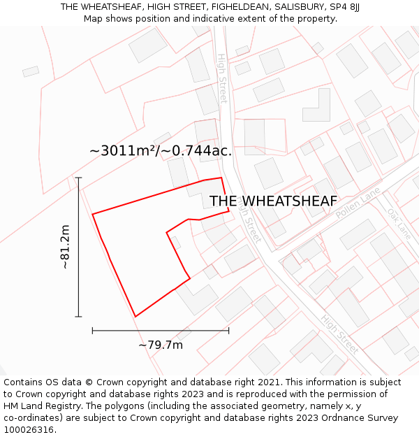 THE WHEATSHEAF, HIGH STREET, FIGHELDEAN, SALISBURY, SP4 8JJ: Plot and title map