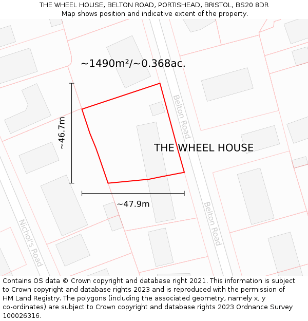 THE WHEEL HOUSE, BELTON ROAD, PORTISHEAD, BRISTOL, BS20 8DR: Plot and title map