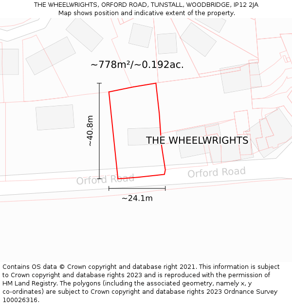 THE WHEELWRIGHTS, ORFORD ROAD, TUNSTALL, WOODBRIDGE, IP12 2JA: Plot and title map