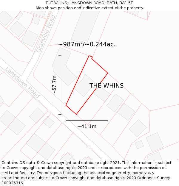 THE WHINS, LANSDOWN ROAD, BATH, BA1 5TJ: Plot and title map