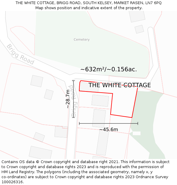 THE WHITE COTTAGE, BRIGG ROAD, SOUTH KELSEY, MARKET RASEN, LN7 6PQ: Plot and title map