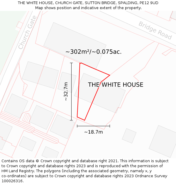 THE WHITE HOUSE, CHURCH GATE, SUTTON BRIDGE, SPALDING, PE12 9UD: Plot and title map