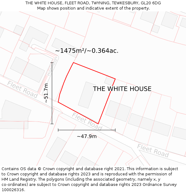 THE WHITE HOUSE, FLEET ROAD, TWYNING, TEWKESBURY, GL20 6DG: Plot and title map