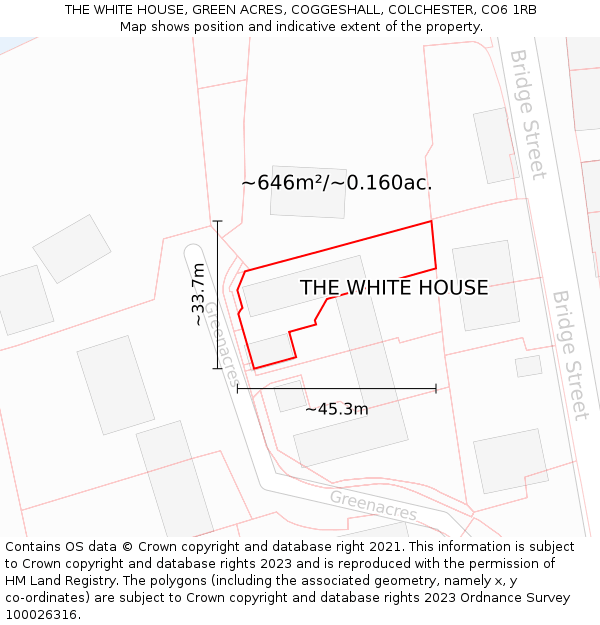 THE WHITE HOUSE, GREEN ACRES, COGGESHALL, COLCHESTER, CO6 1RB: Plot and title map