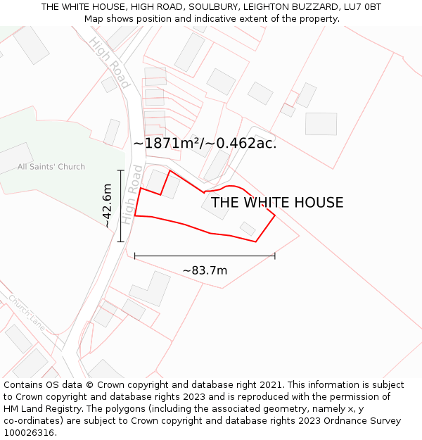 THE WHITE HOUSE, HIGH ROAD, SOULBURY, LEIGHTON BUZZARD, LU7 0BT: Plot and title map