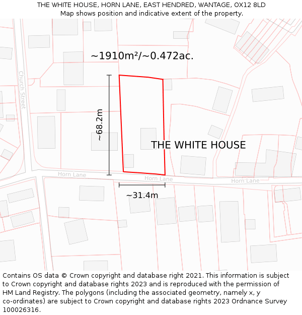 THE WHITE HOUSE, HORN LANE, EAST HENDRED, WANTAGE, OX12 8LD: Plot and title map