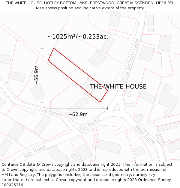 THE WHITE HOUSE, HOTLEY BOTTOM LANE, PRESTWOOD, GREAT MISSENDEN, HP16 9PL: Plot and title map