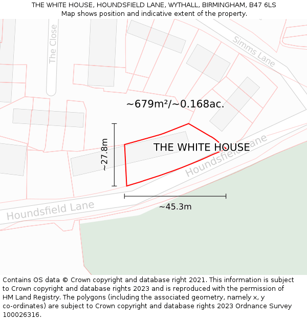 THE WHITE HOUSE, HOUNDSFIELD LANE, WYTHALL, BIRMINGHAM, B47 6LS: Plot and title map
