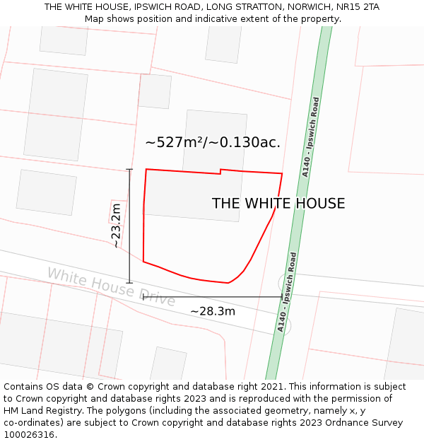 THE WHITE HOUSE, IPSWICH ROAD, LONG STRATTON, NORWICH, NR15 2TA: Plot and title map