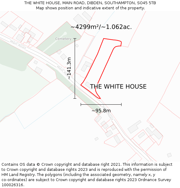 THE WHITE HOUSE, MAIN ROAD, DIBDEN, SOUTHAMPTON, SO45 5TB: Plot and title map