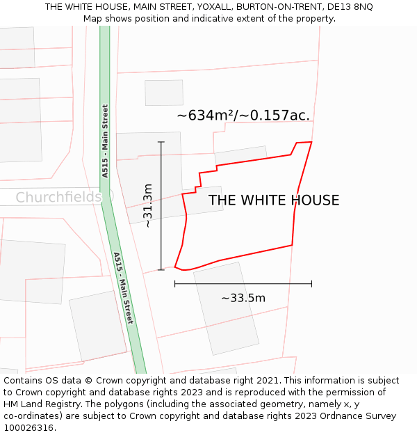 THE WHITE HOUSE, MAIN STREET, YOXALL, BURTON-ON-TRENT, DE13 8NQ: Plot and title map