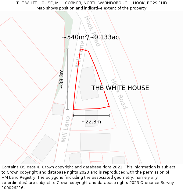 THE WHITE HOUSE, MILL CORNER, NORTH WARNBOROUGH, HOOK, RG29 1HB: Plot and title map