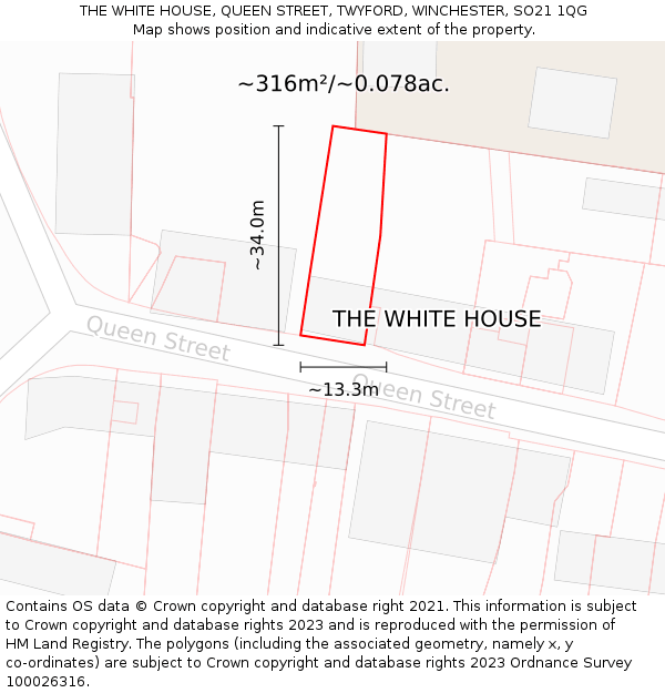 THE WHITE HOUSE, QUEEN STREET, TWYFORD, WINCHESTER, SO21 1QG: Plot and title map