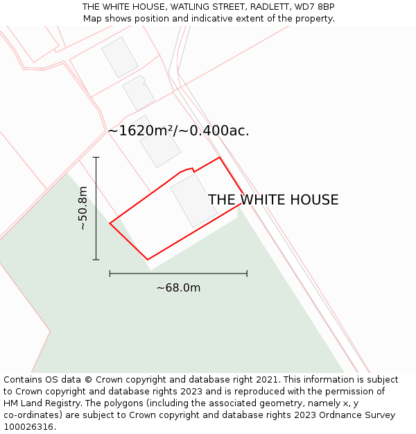 THE WHITE HOUSE, WATLING STREET, RADLETT, WD7 8BP: Plot and title map