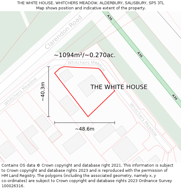 THE WHITE HOUSE, WHITCHERS MEADOW, ALDERBURY, SALISBURY, SP5 3TL: Plot and title map