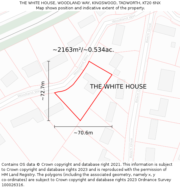 THE WHITE HOUSE, WOODLAND WAY, KINGSWOOD, TADWORTH, KT20 6NX: Plot and title map