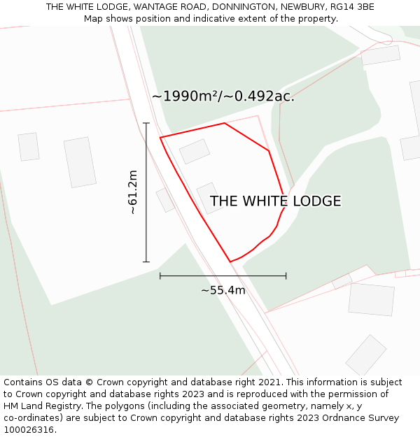 THE WHITE LODGE, WANTAGE ROAD, DONNINGTON, NEWBURY, RG14 3BE: Plot and title map