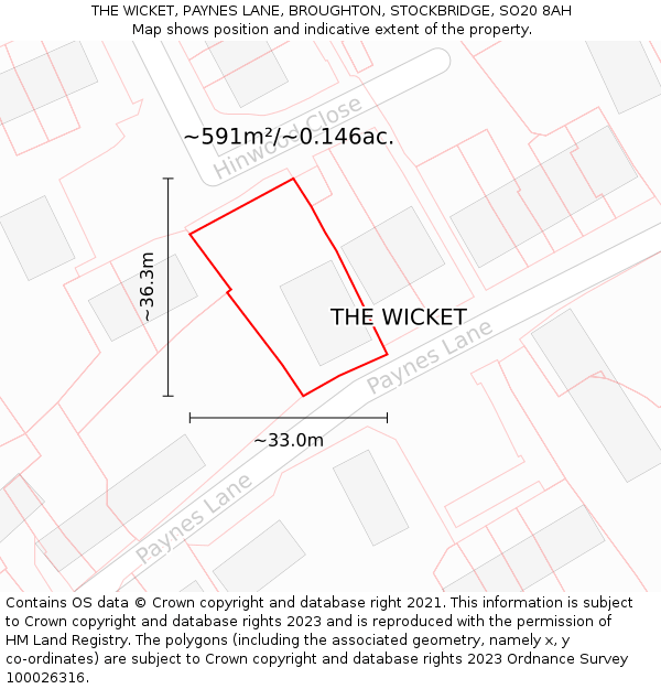 THE WICKET, PAYNES LANE, BROUGHTON, STOCKBRIDGE, SO20 8AH: Plot and title map