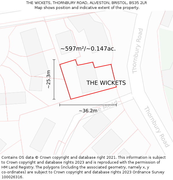 THE WICKETS, THORNBURY ROAD, ALVESTON, BRISTOL, BS35 2LR: Plot and title map